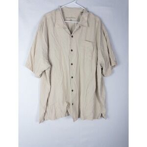 Tommy Bahama Hawaiian Shirt Mens XXL 100% Silk Beige Aloha Vacations Button Up